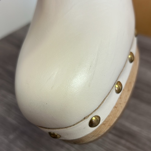 J. Crew Convertible Leather Studded Clogs Wood Slingback in Dusty Ivory 8.5 - Picture 13 of 17